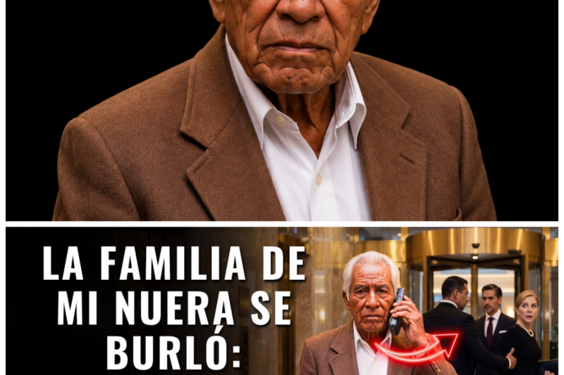 Mi propio hijo me tomó del brazo en la entrada del restaurante más caro de la ciudad.  Miró hacia sus suegros que se reían de mí y me susurró, “Papá, vete.  Nos estás haciendo quedar mal.  ” Esa misma noche, ese mismo restaurante, esa misma mesa donde brindaban con champán, fue el escenario de su humillación pública.  Por orden mía.  Mira este teléfono, este aparato viejo de plástico negro rallado que la mamá de mi nuera miró esa noche como se mira la basura.  En este teléfono tenía guardados dos números que esa noche valieron más que todo el mármol de ese edificio, el de mi abogado y el del gerente general del hotel.  Porque ese edificio, esos candelabros, esos mármoles, ¿qué tanto los deslumbraban a ellos? Eran míos.  Desde hacía 29 años.  Antes de contarte cómo llegué a esa puerta, necesito preguntarte algo.  ¿Alguna vez tu propio hijo o alguien de tu familia te hizo sentir que eras una vergüenza delante de gente con dinero, que eras un estorbo, una carga? ¿Algo que esconder? Si eso lo viviste alguna vez, escríbeme ahora mismo en los comentarios una sola palabra, vergüenza.   ¡Ya no tienes que esperar! La historia está completa aquí 👇